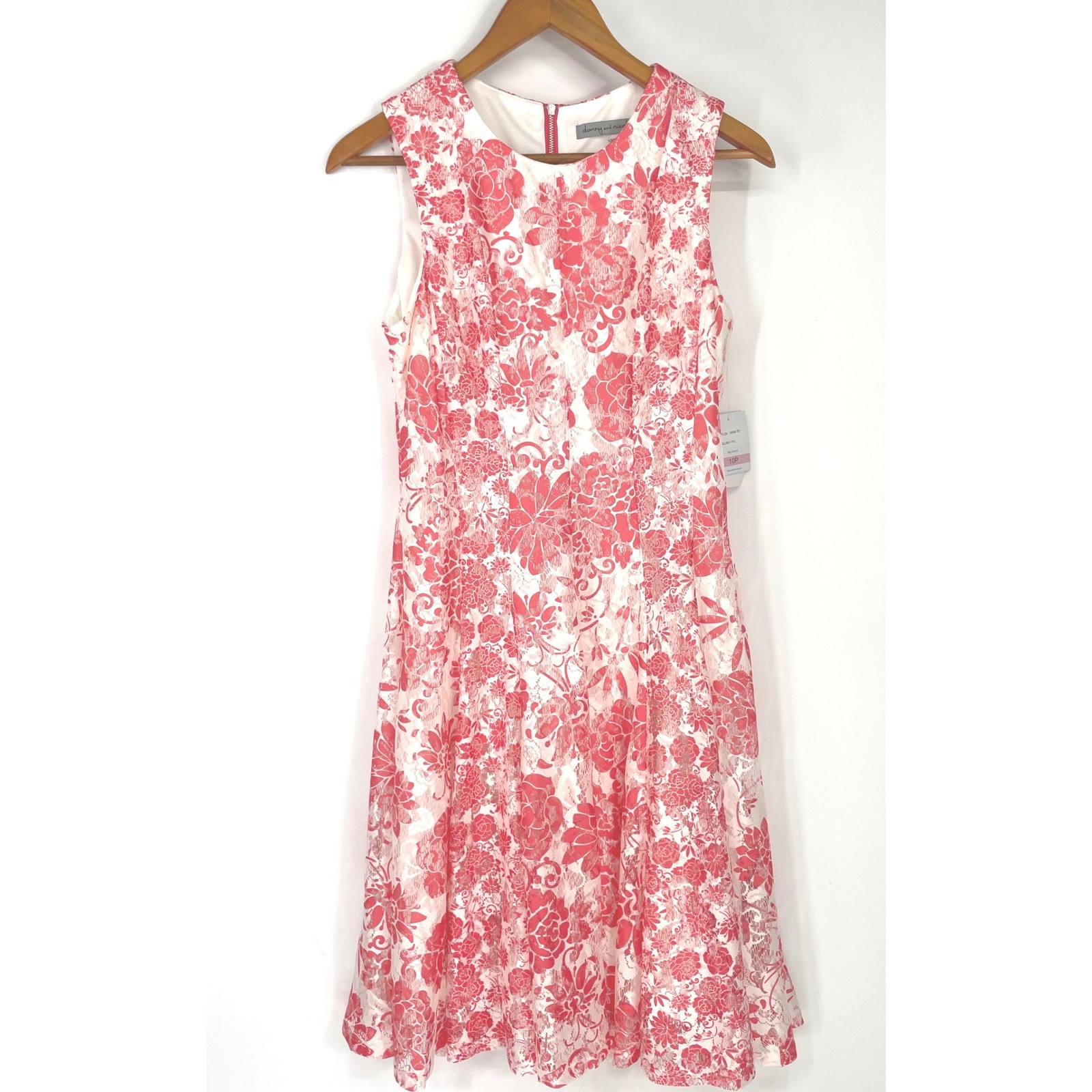 Nwt Danny And Nicole Women Dress 10p Fit And Flare Red White Floral Lace $74
